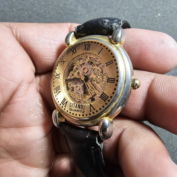 Gitano Quartz Ladies Fashion Watch Gold Tone Black Strap Working Roman Dial show - Picture 7 of 9